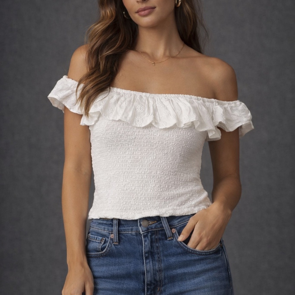 Off-Shoulder Smocked Ruffle Top